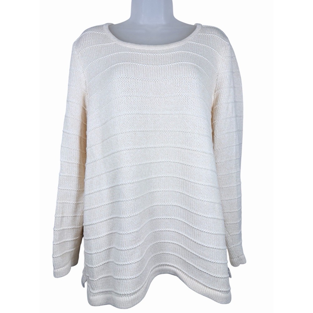 L.L. Bean Sweater Womens 1X Cream Cotton Knit Cozy‎ Minimalist Classic